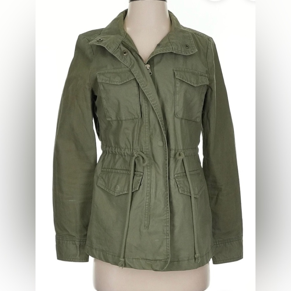 Old Navy Green Utility Jacket with Drawstring Waist and Full-Length Sleeves